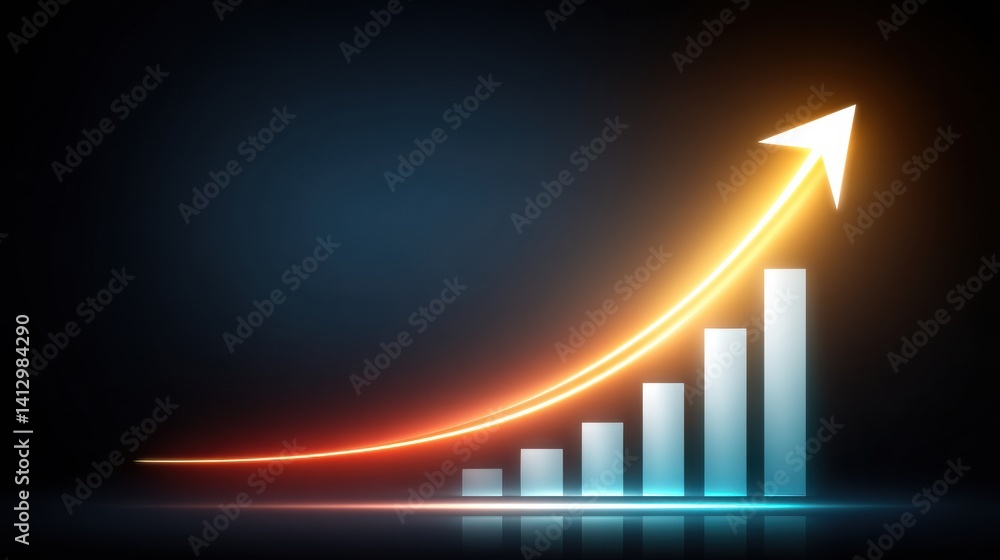 Poster a sleek, modern design depicting a rising graph with an upward arrow, symbolizing growth and progres