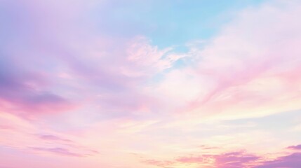 Obraz premium Dreamy Pastel Sky Gradient with Soft Cloud Wisps and Golden Sunlight, Abstract Atmospheric Background for Peaceful Meditation and Spiritual Concepts