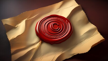 emblem of protection a wax seal with a copyright mark on crumpled paper signifying authenticity and ownership