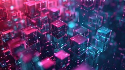 Abstract picture micro particle in geometric shape represent data flow. Vivid flowing object with high tech fractal, create digital effect scene perfect for energetic, fantasy wallpaper design. AIG53.
