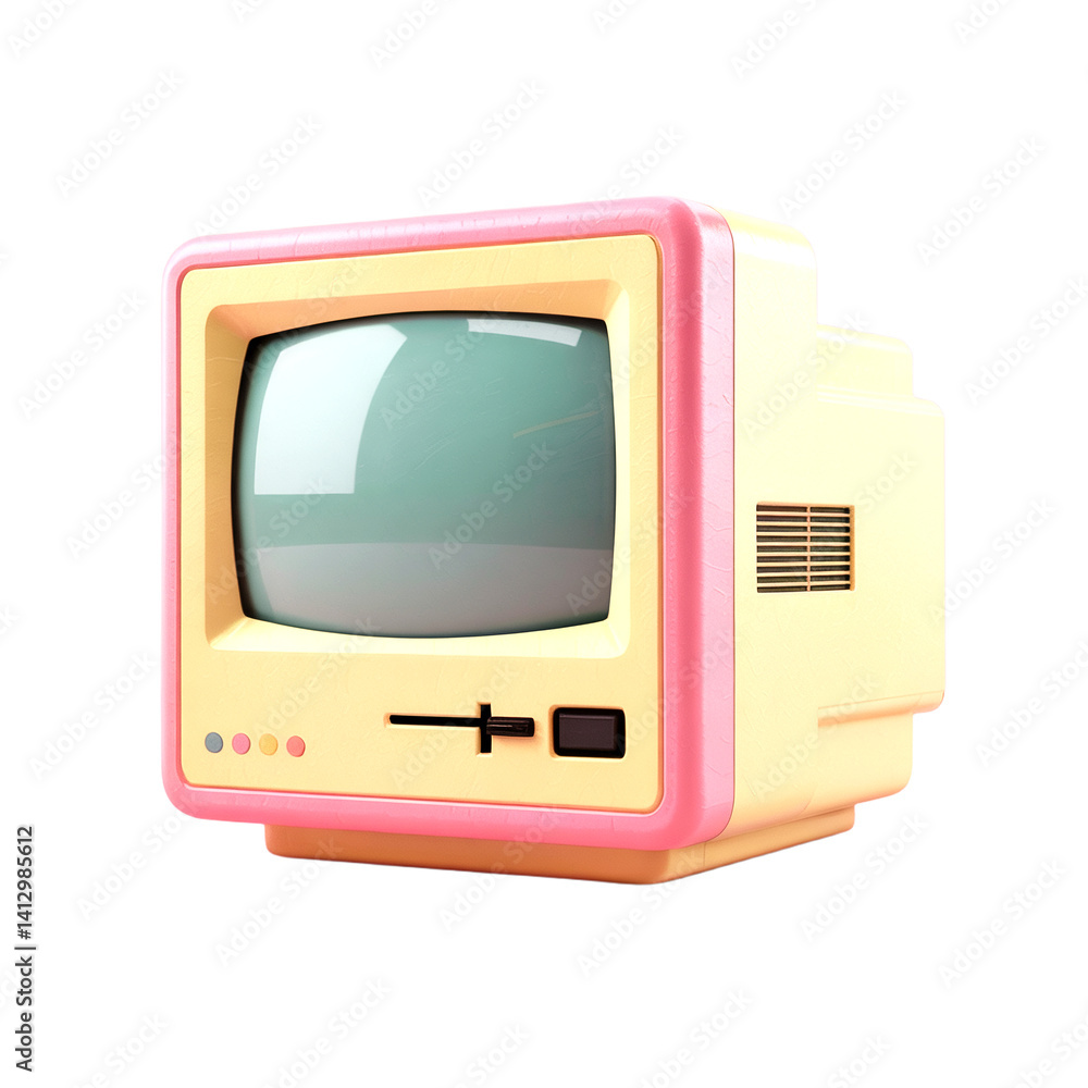 Poster 3d retro cartoon computer monitor isolated on transparent background
