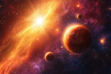 Obraz premium Cosmic landscape featuring vibrant colors and celestial bodies in deep space