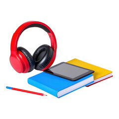 Enhancing Focused Learning with Noise-Canceling Headphones and Digital Tools in a Tech-Enabled Classroom, Isolated on Transparent Background