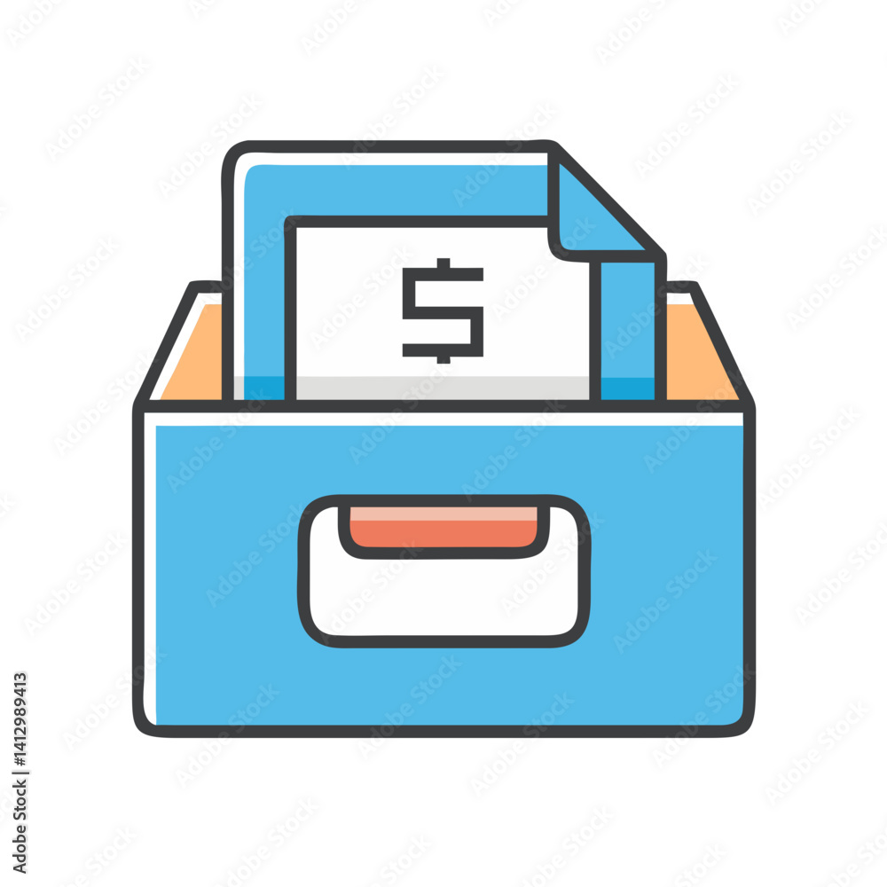 Poster archive box with finance file icon representing financial documentation