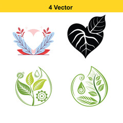 Green vector icon set of nature with floral leaf and butterfly design elements