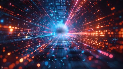 Obraz premium Abstract picture colorful light particle with digital technology style design connecting become dynamic of electric wave movement represent about flowing of data or structure of network system. AIG53.