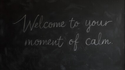 Tranquil caf ambiance with chalkboard sign saying Welcome to your moment of calm in elegant script Relaxing setting