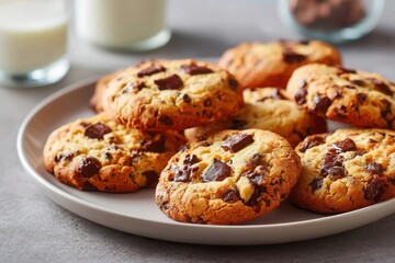 Freshly Baked Chocolate Chip Cookies Ready to Enjoy with Milk
