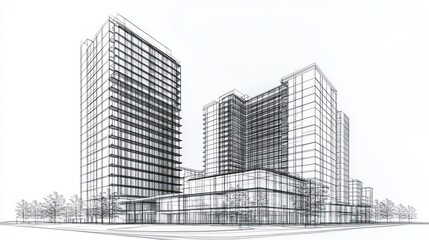 Architectural drawing of modern high-rise buildings