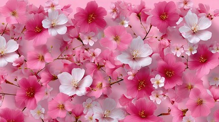 Naklejka premium A soft cascade of pink flowers fills the frame, creating a dreamy and romantic background perfect for spring or feminine-themed designs.