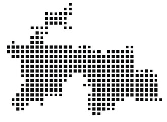 Fototapeta premium Abstract map of Tajikistan showing the country with a pattern of black squares