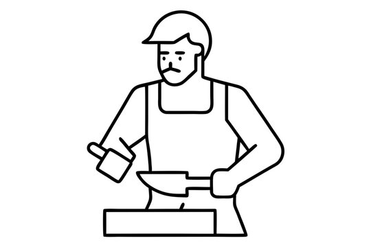 black and white blacksmith working on knife clip art preview