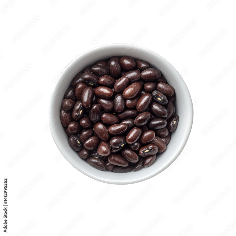 Aufkleber overhead view of black beans in a white bowl on an isolated backdrop