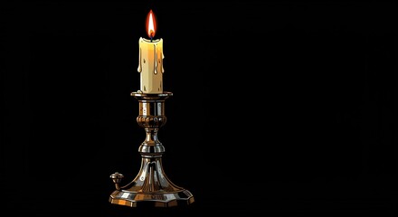 Single candle softly glows in dark ambiance. AI Generated