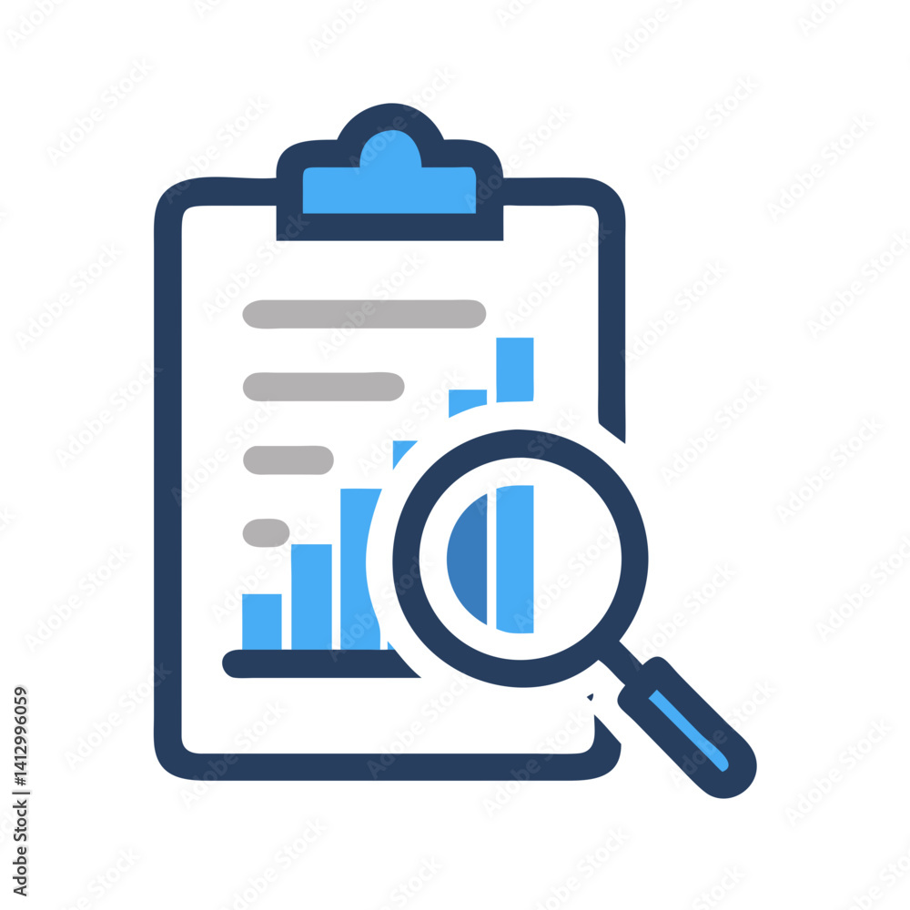 Aufkleber clipboard with magnifying glass icon representing document review