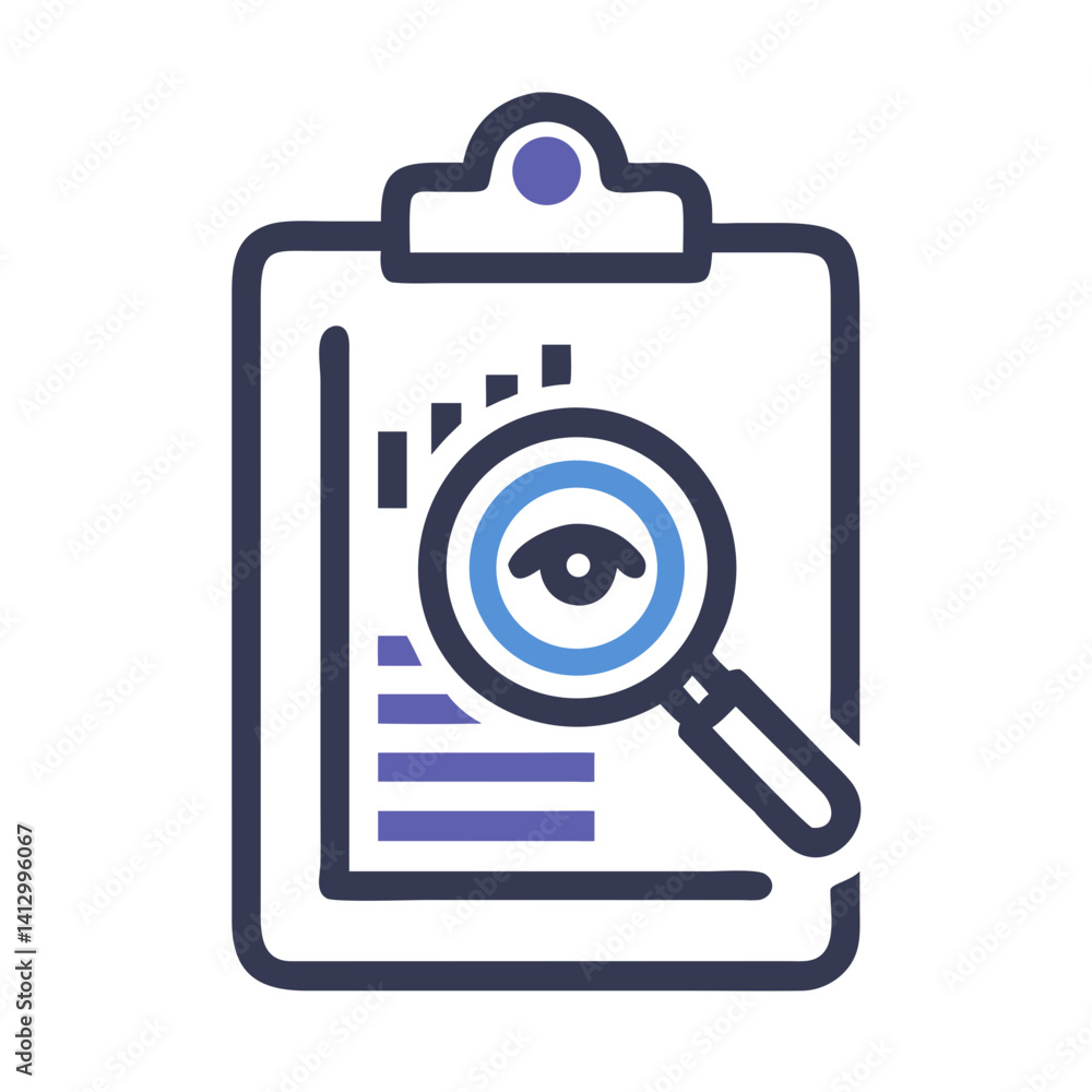 Aufkleber clipboard with magnifying glass icon representing document review