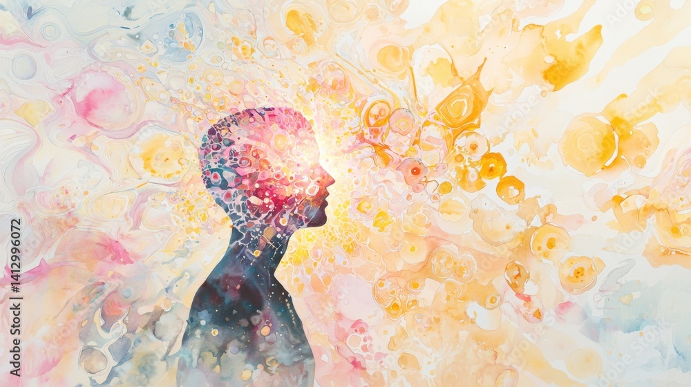 Poster a vibrant abstract artwork features a human silhouette filled with a burst of colors and shapes. thi