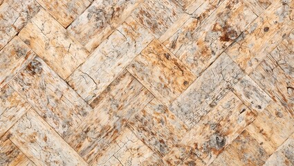 Rustic reclaimed wood wall featuring a stylish chevron pattern with unique cracks and color variations for added depth and character