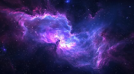 Mesmerizing Deep Space Nebula with Swirling Purple and Blue Cosmic Clouds Against Starlit Background