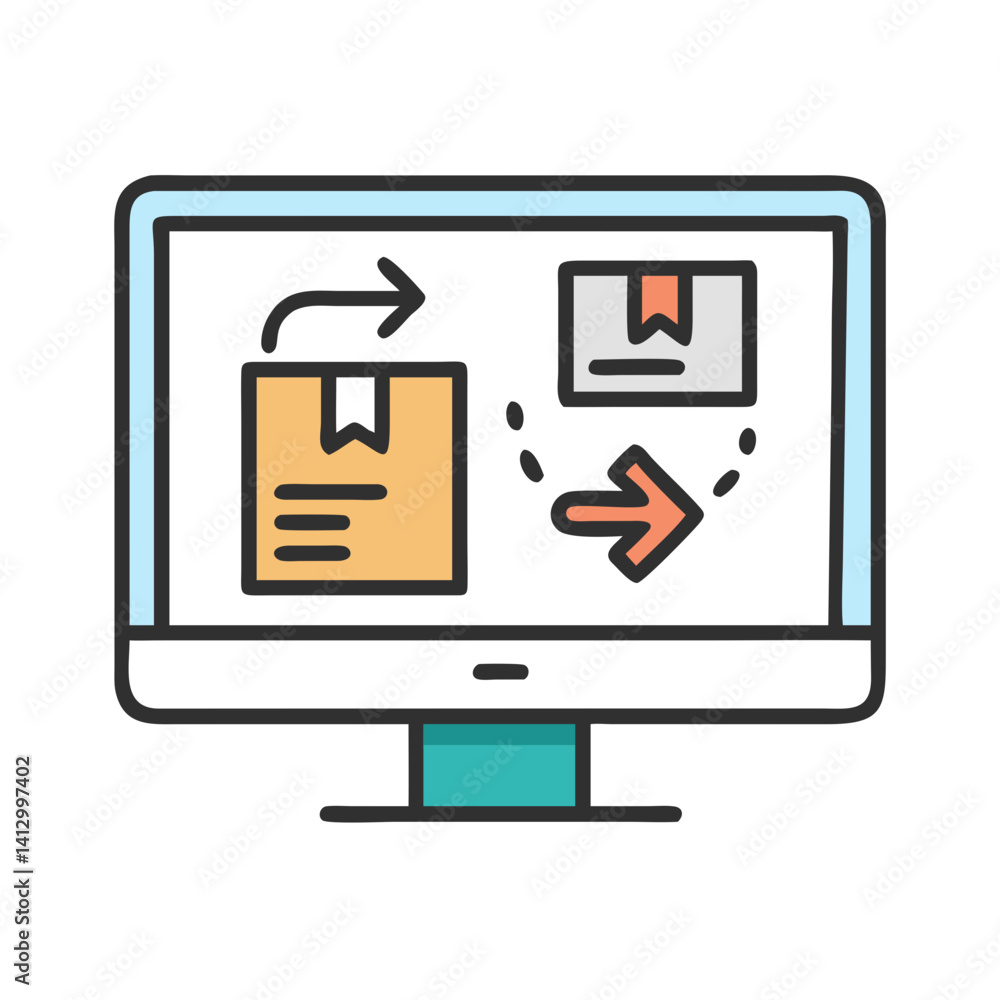 Poster Computer Monitor with Arrows and Box Icon Representing File Transfer