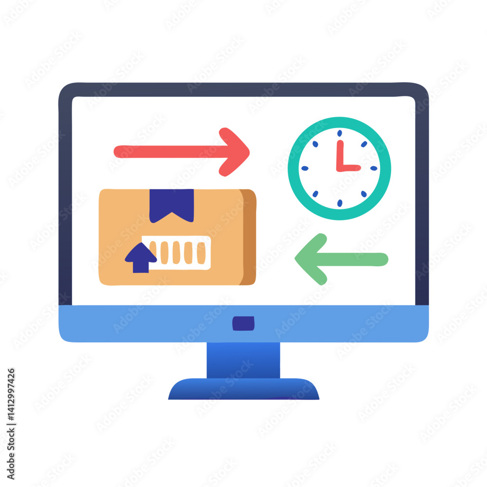 Aufkleber Computer Monitor with Arrows and Box Icon Representing File Transfer