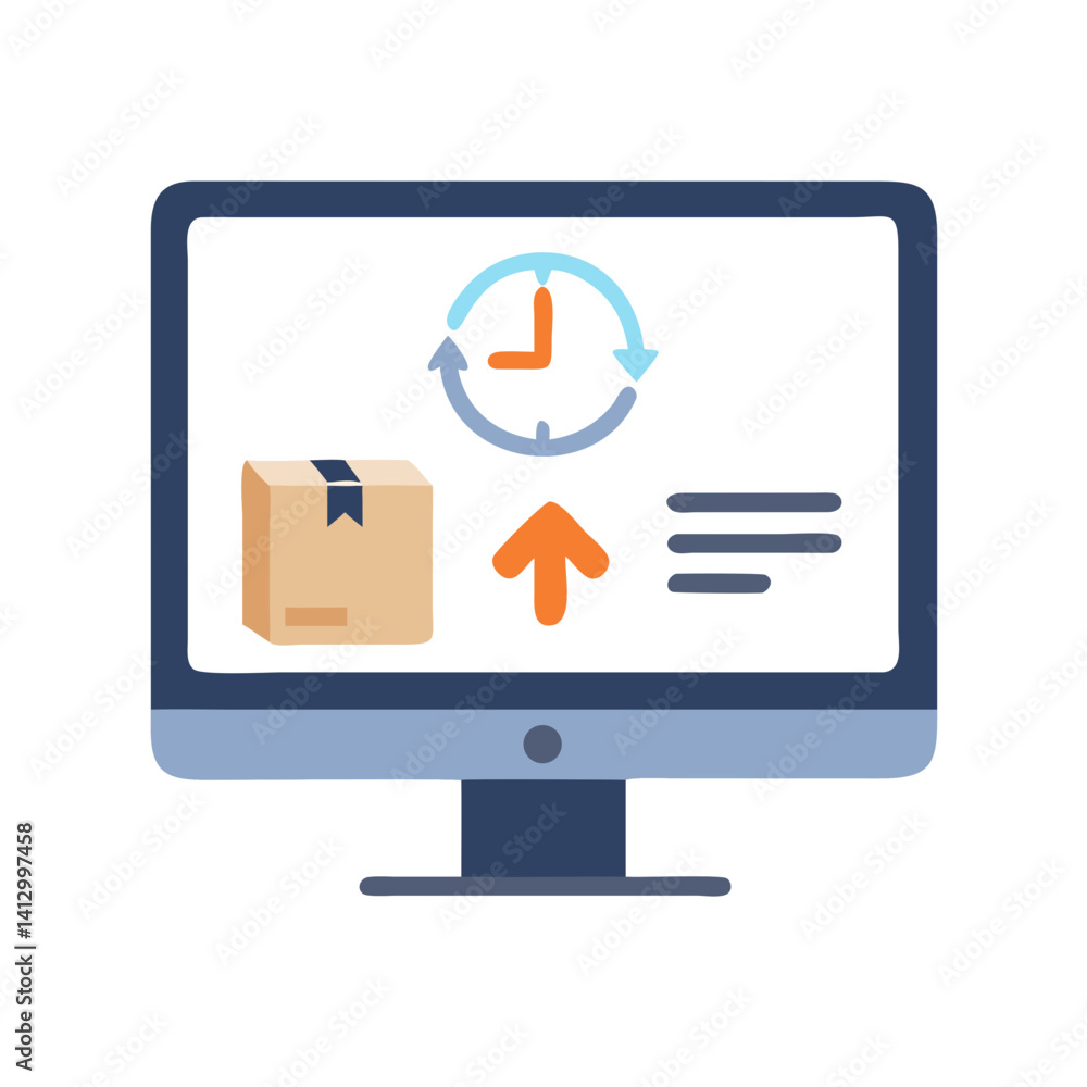 Aufkleber Computer Monitor with Arrows and Box Icon Representing File Transfer