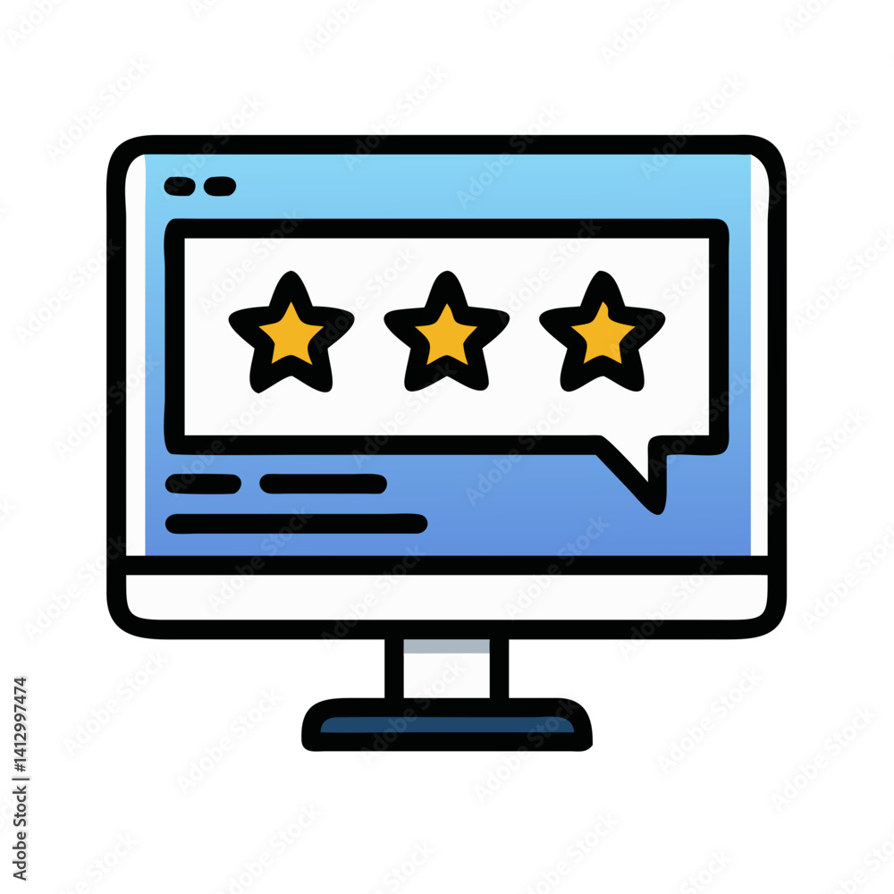 Poster Computer Monitor with Stars Icon Representing Digital Display