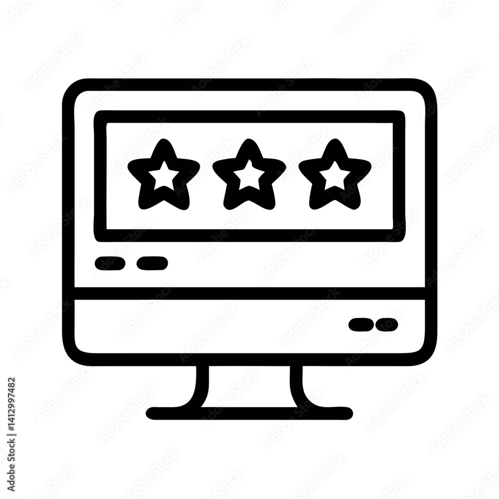 Poster Computer Monitor with Stars Icon Representing Digital Display