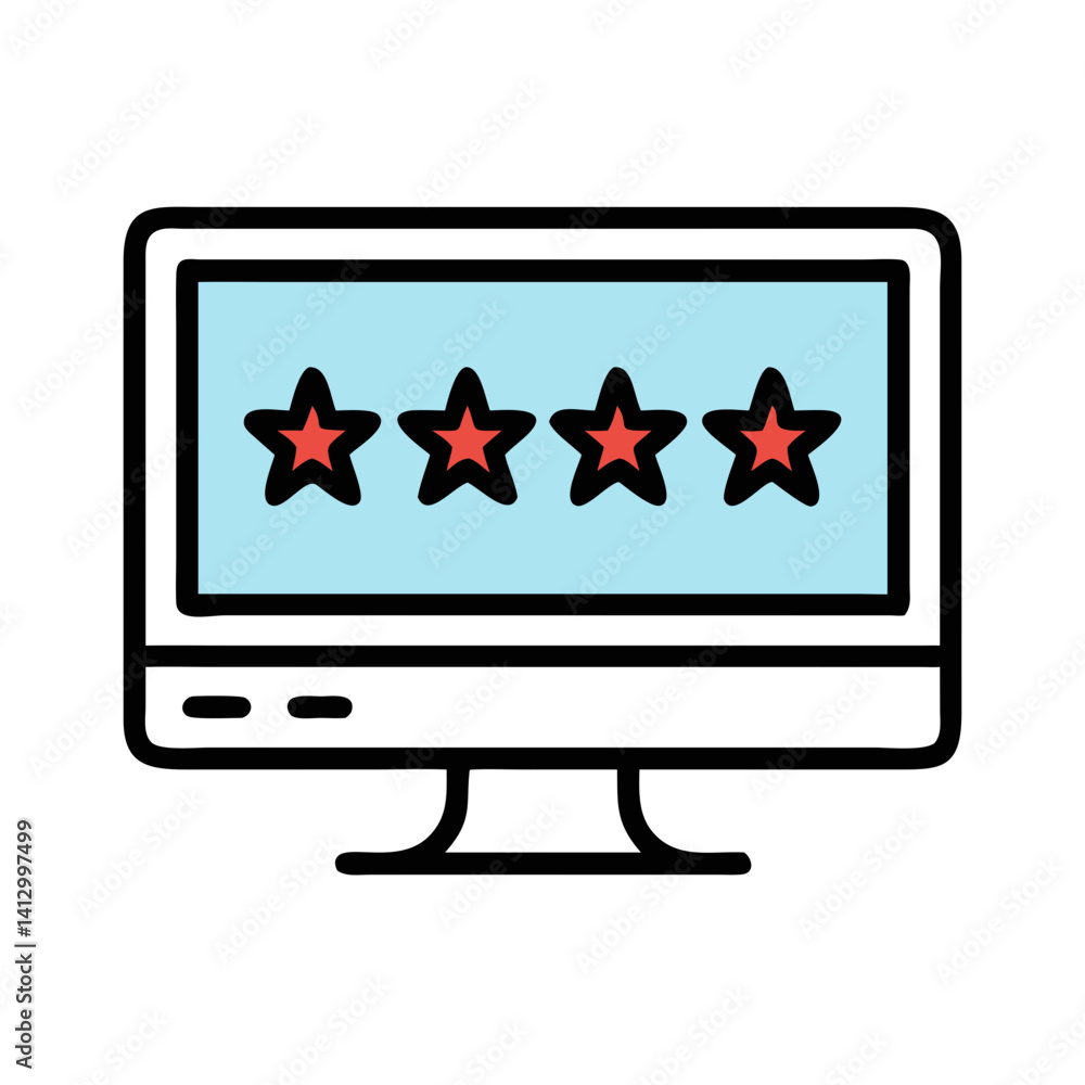Poster Computer Monitor with Stars Icon Representing Digital Display