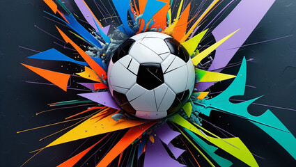 Abstract Soccer Ball Explosion Colorful Geometric Shapes Swirling Lines Dynamic Composition Generative AI