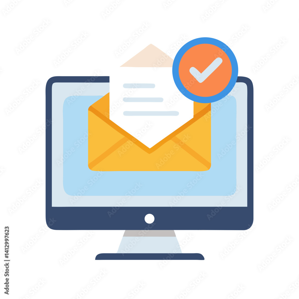Poster Computer Screen with Envelope Icon Representing Email Communication