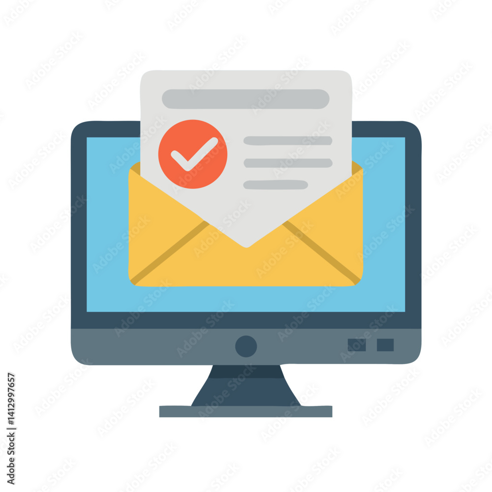 Poster Computer Screen with Envelope Icon Representing Email Communication