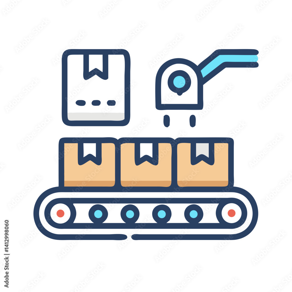 Aufkleber conveyor with boxes icon representing an automated system