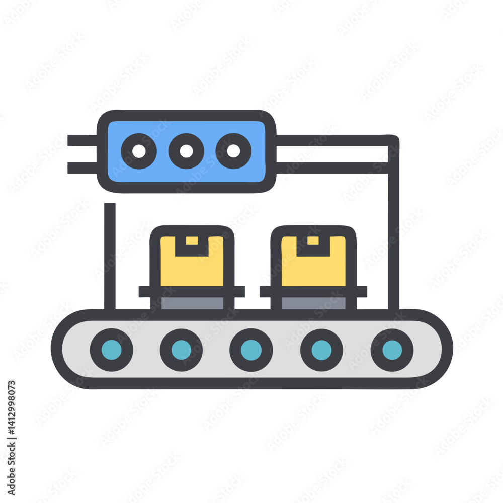 Poster conveyor with boxes icon representing an automated system