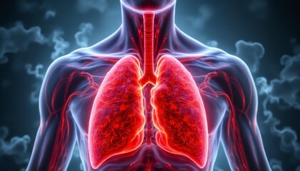 Human lung anatomy exploration medical science 3d visualization dark environment detailed view health concept