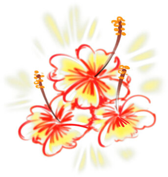 Airbrush hibiscus tropical flower for graffiti, bootleg tshirt merch y2k, hand drawn digital airbrush design