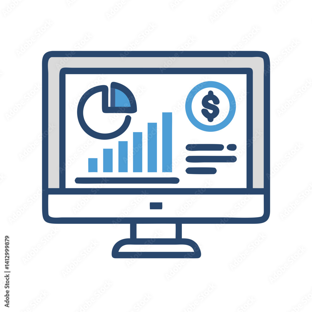 Aufkleber Desktop with Analytics Icon Representing Financial Analysis