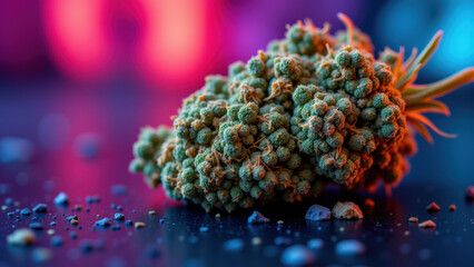 Close-up photograph of a cluster of THC crystals on marijuana.