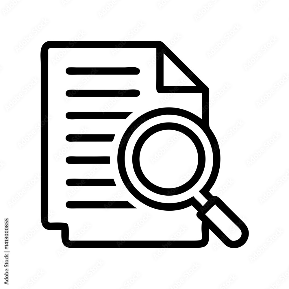 Poster document with magnifier icon representing research