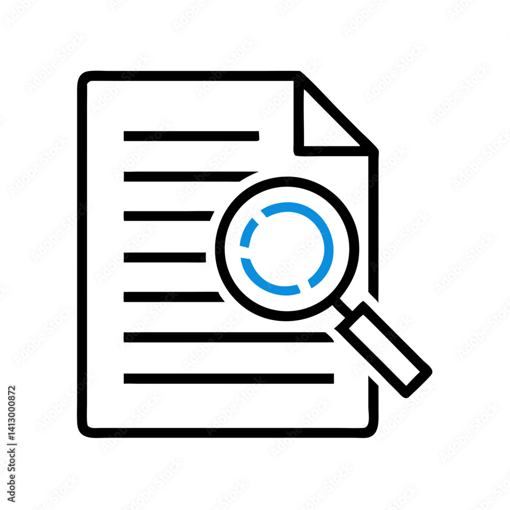 Poster Document with Magnifier Icon Representing Research