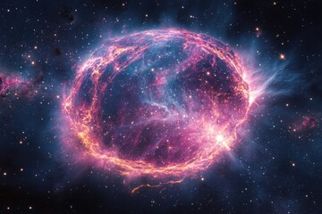 Obraz premium Cosmic explosion shows vibrant colors and radiant light in the depths of space
