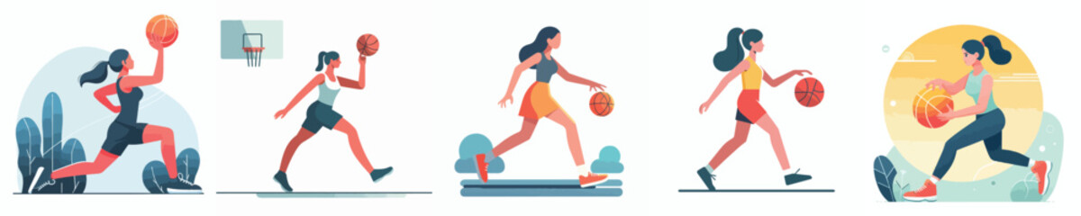 vector flat design collection of women playing basketball