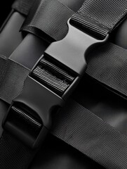Close-up of a sturdy black backpack buckle showcasing its secure fastening mechanism