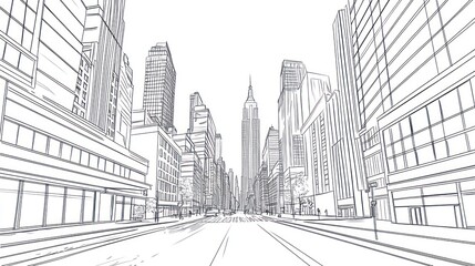 Fototapeta premium Architectural Line Drawing of NYC City Street
