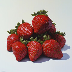 Vibrant Red Strawberries Cluster Resting on Pristine White Background – High-Quality Stock Photo