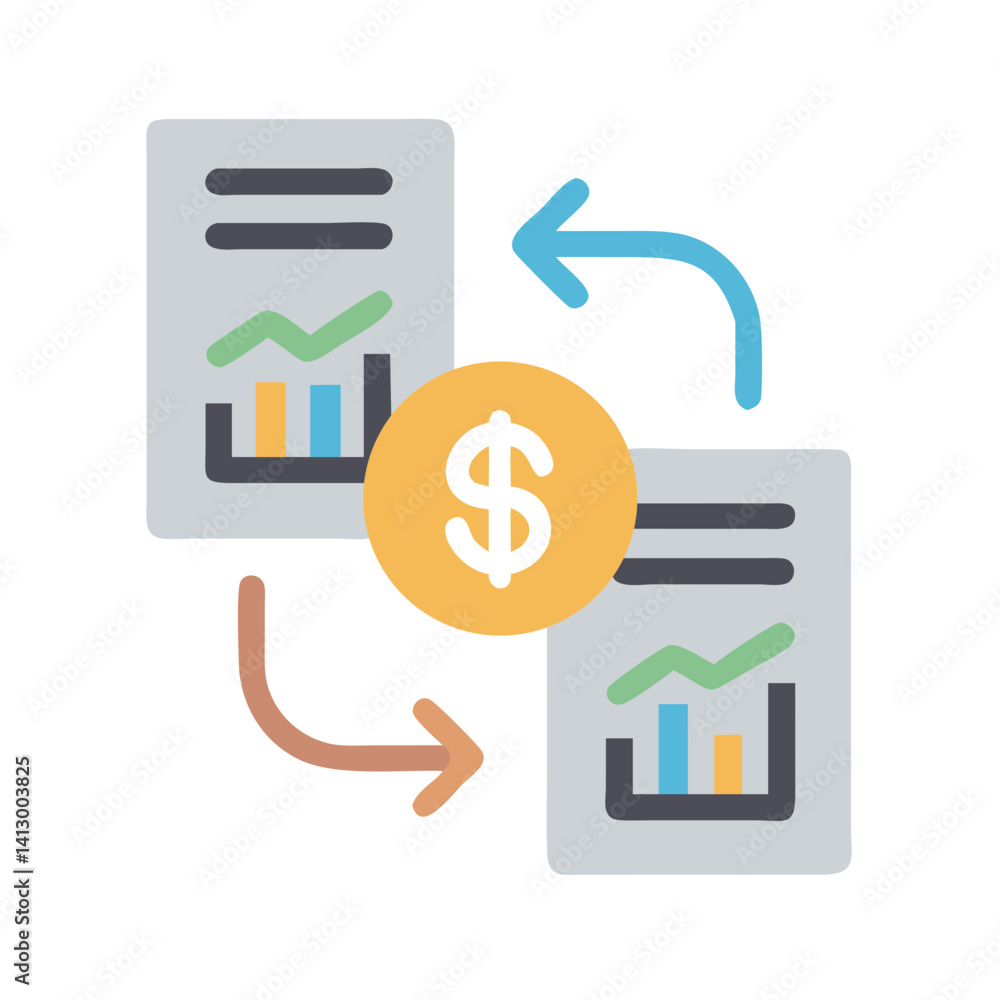 Poster exchange report icon: representing data and revenue summary