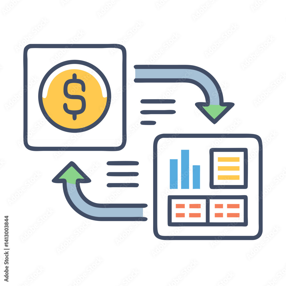 Poster exchange report icon: representing data and revenue summary