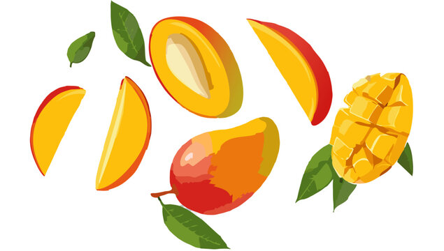 set of mango fruits falling vector icon design