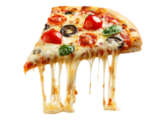 hot pizza slice vegetable with dripping melted