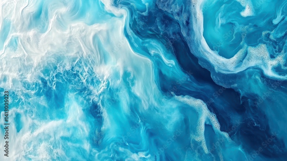 Poster tranquil ocean movement - dynamic turquoise water waves rippling across sunlit surface with gentle w